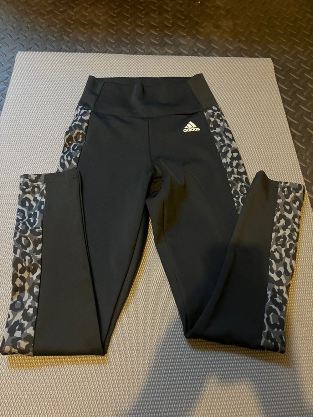 adidas Black Leggings with Gray Leopard Side Panels